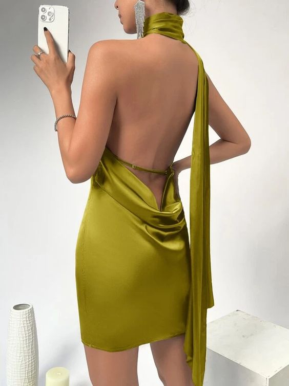 Grünes rückenfreies Mini-Heimkehrkleid, Ballkleid, Cocktailkleid, NV1810
