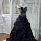 Luxuriöses, perlenbesetztes, trägerloses Abendkleid mit Schleppe – Dunkelbraunes 3D-Rosenmuster NV6843