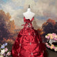 Robe de bal longue vintage en satin rouge exquis avec perles argentées nv5155