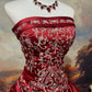 Robe de bal longue vintage en satin rouge exquis avec perles argentées nv5155