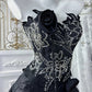 Luxuriöses, perlenbesetztes, trägerloses Abendkleid mit Schleppe – Dunkelbraunes 3D-Rosenmuster NV6843