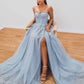 A-Linie Herzausschnitt Blau Lange Ballkleider, Blaues formelles Abschlusskleid nv1530