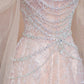A luxurious, sweet, fairy-like, long, tulle, beaded ball gown in cherry blossom pink. nv5075