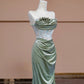 Robe de soirée élégante à fleurs style sirène, coupe ajustée, longue, longueur au sol, style bal, mode verte, nv4189
