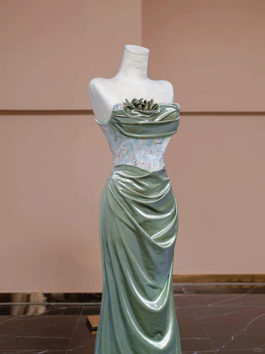 Robe de soirée élégante à fleurs style sirène, coupe ajustée, longue, longueur au sol, style bal, mode verte, nv4189