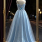 Robe de soirée longue en tulle bleu brillant et élégant avec strass nv4432