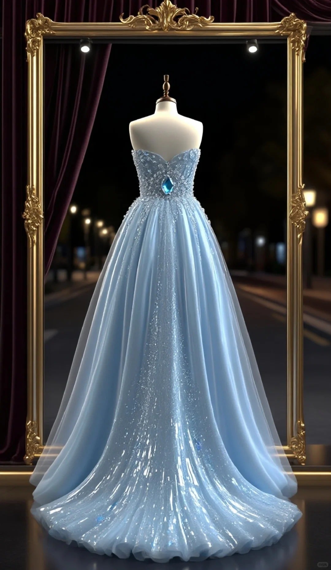 Robe de soirée longue en tulle bleu brillant et élégant avec strass nv4432