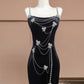 Schwarzes, langes, mit Perlen besetztes Ballkleid aus Schmetterlingssamt, NV5077