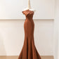 Robe de soirée longue en satin marron, élégante, style sirène, en tulle, nv4752