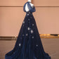 Robe de bal longue en velours bleu exquis, ornée d'étoiles et de perles, robe de soirée, robe de soirée, nv4732