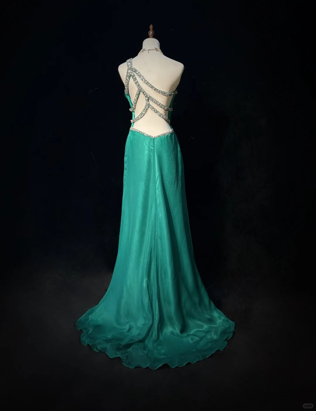 Green rhinestone beads elegant long satin Prom Dres evening gown nv4930