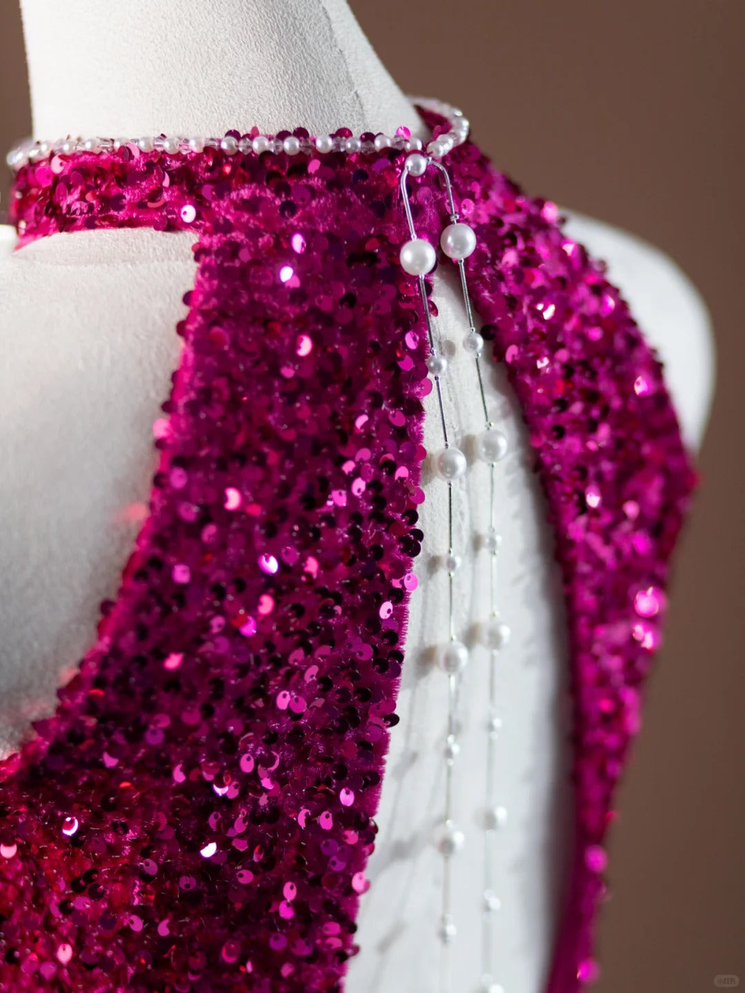 Robe de soirée longue rose à paillettes scintillantes nv4750