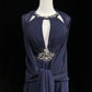 Robe de soirée longue en mousseline de soie, dos nu, strass bleus, nv4427