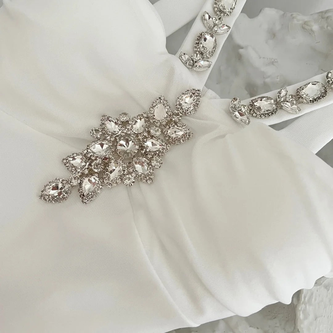 Robe de soirée blanche élégante, longue, dos nu, strass, tenue de bal, d'anniversaire, nv4632