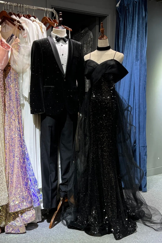 Schwarzes, glänzendes, langes Tüllballkleid NV6627