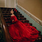 Schönes, elegantes, rotes, schulterfreies, langes Satin-A-Linien-Ballkleid, Abendkleid, Weihnachtsfeierkleid, NV3066