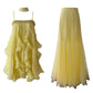Robe de soirée jaune longue/courte en tulle et mousseline de soie, robe de bal, robe de fête d'anniversaire, costume deux pièces nv4670