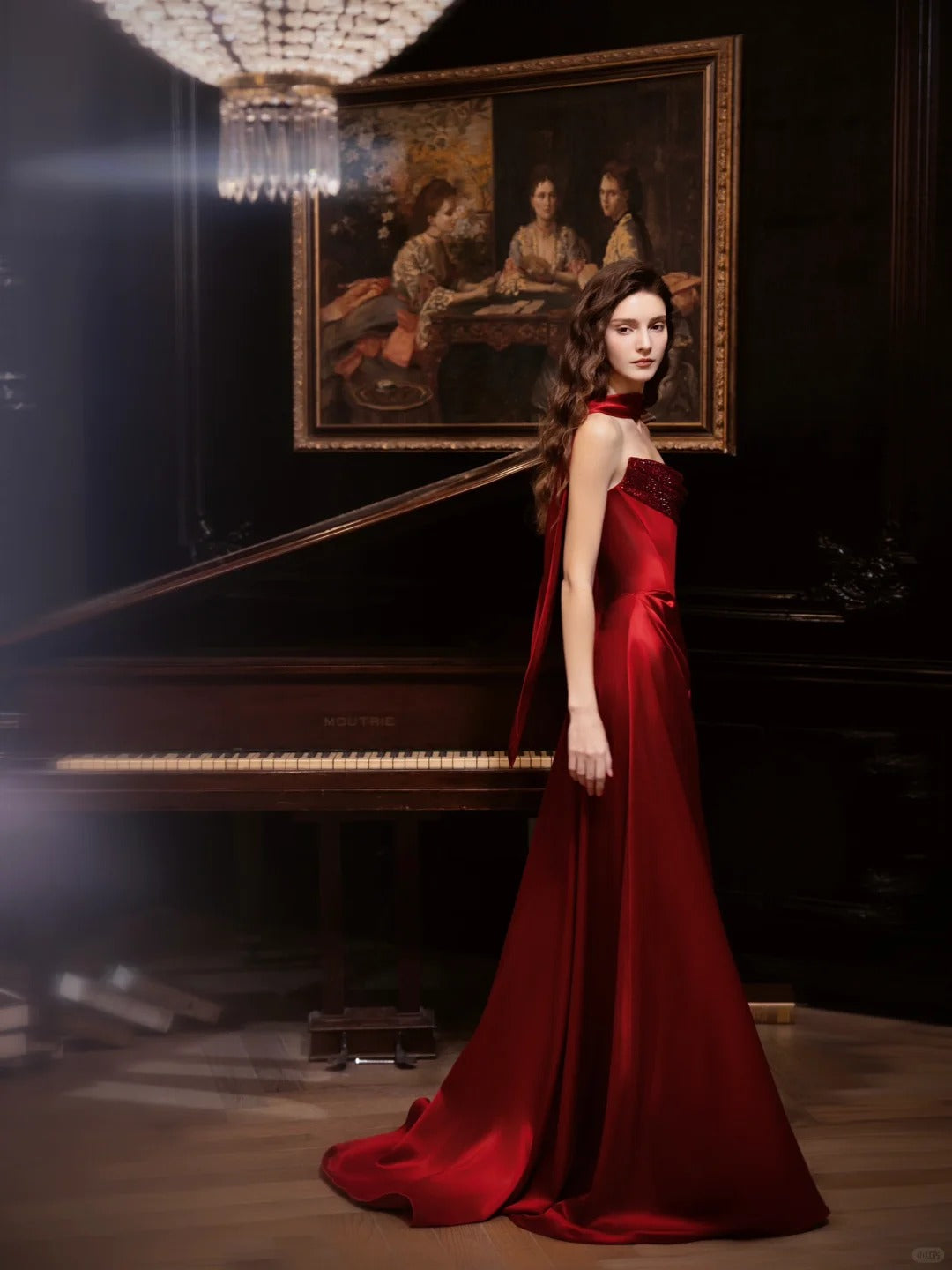 Rotes Ballkleid, glänzend, elegant, Satin, langes Abendkleid, Abschlusskleid, NV4226