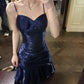Robe de soirée sirène bleue à volants, tenue de soirée légère et luxueuse, idéale pour les petites personnes, nv4543