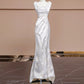 Robe de soirée longue en satin blanc à fleurs, élégante, robe de bal, robe de soirée nv4542