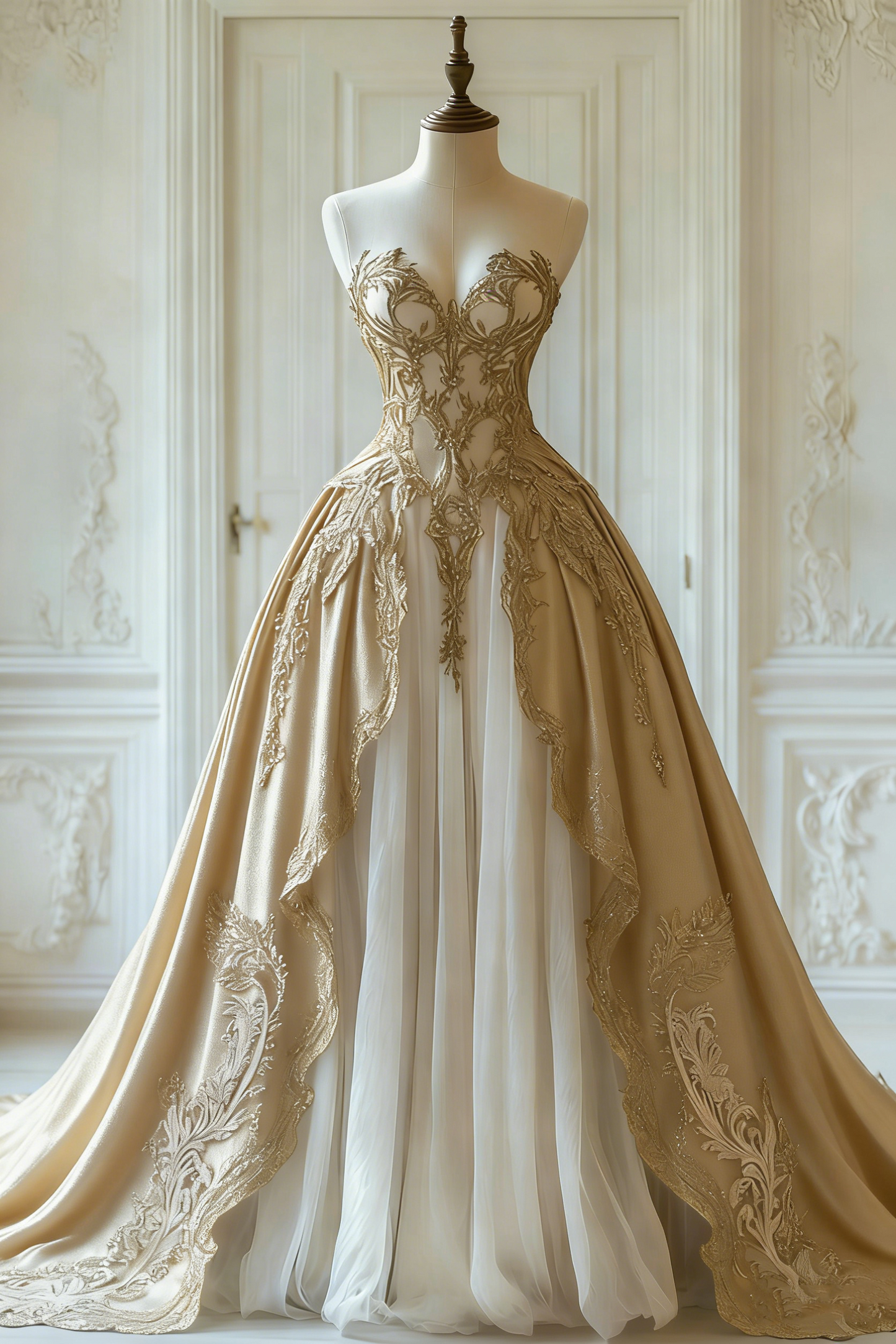Robe gothique longue en tulle et dentelle noire et blanche à empiècements et manches papillon, modèle NV6172