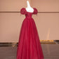 Red Vintage Exquisite Beaded Long Tulle Prom Dress Evening Dress Party Dress Ball gown nv4729