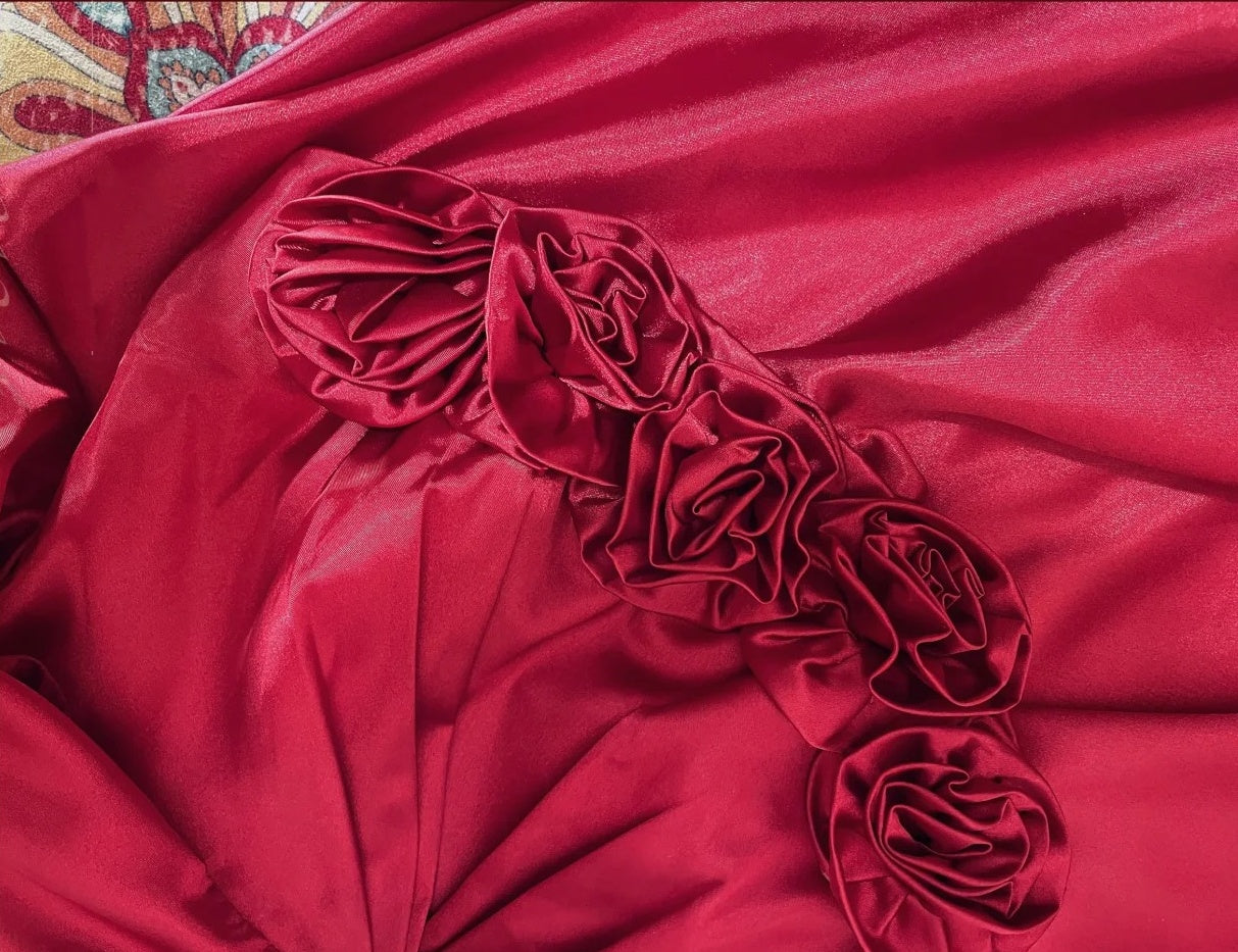 Red delicate floral long elegant satin ball gown evening dress nv4317