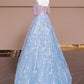 Rosa Blau Perlen Lange Tüll Bodenlangen Ballkleid Abendkleid nv5052