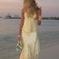 Robe de soirée longue en satin jaune élégante et élégante, deux pièces, tenue de soirée en bord de mer, nv3596