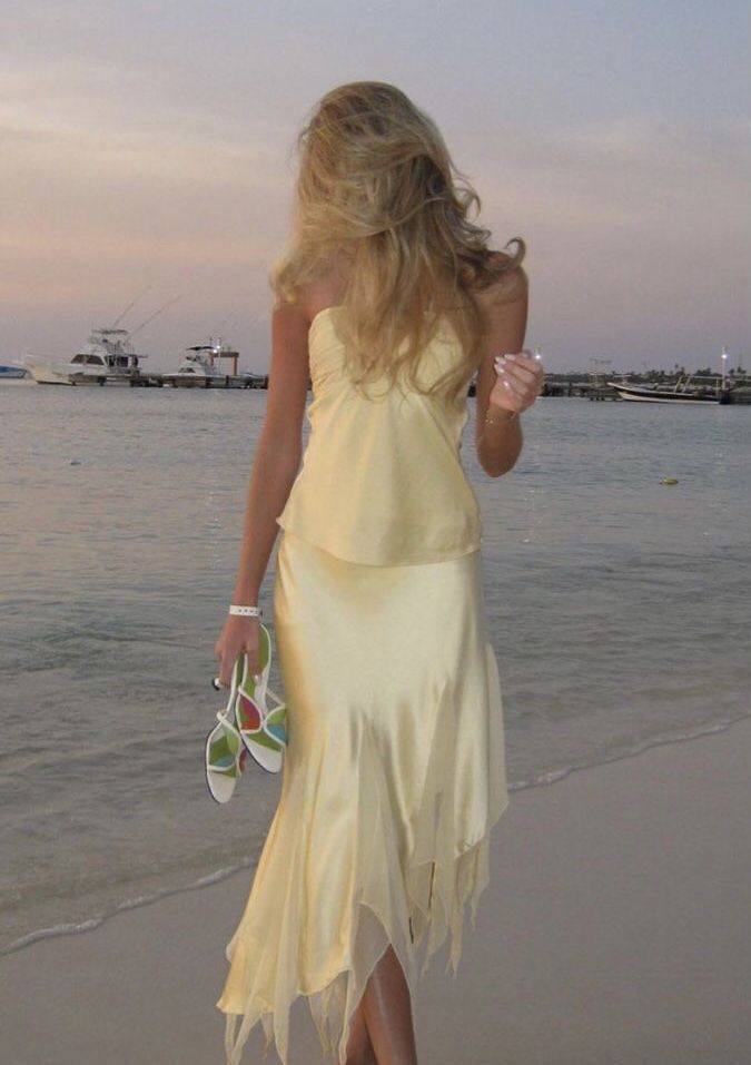 Robe de soirée longue en satin jaune élégante et élégante, deux pièces, tenue de soirée en bord de mer, nv3596
