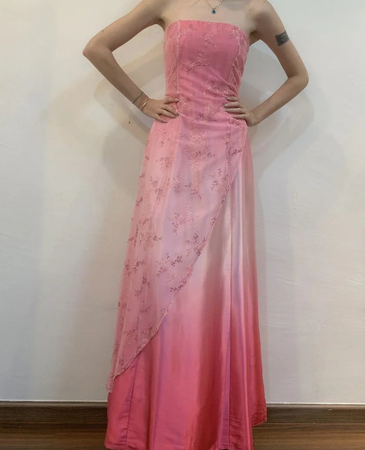 NiceVestidos - Robe de bal longue en tulle rose dégradé, exquise, à fleurs et perles, à la mode, robe de remise de diplôme, Nv5577