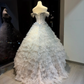 Light Ice Blue Off Shoulder Ball Gown Flutter Sleeve Beaded Corset Tiered Ruffle Tulle Fairy Prom Dress  NV6943