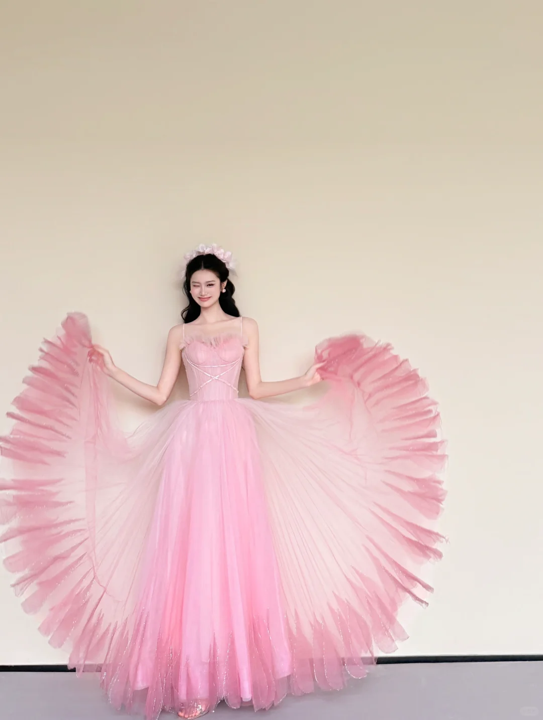 Ombre Pink Ruffle Sweetheart Sparkly Tulle Evening Ball Gown  NV7429