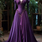 Robe de soirée élégante en tulle à manches longues et appliques florales violettes nv3397