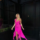 Robe de soirée longue en mousseline de soie, élégante et sexy, sans manches, rose, à la mode, pour les fêtes, les anniversaires, les vacances, nv3952