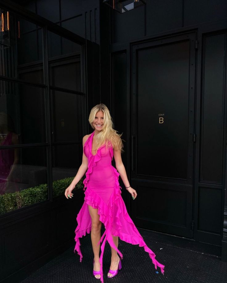 Robe de soirée longue en mousseline de soie, élégante et sexy, sans manches, rose, à la mode, pour les fêtes, les anniversaires, les vacances, nv3952