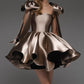 Braunes, modisches, schickes, kurzes Mini-Ballkleid, Homecoming-Kleid, Geburtstagsparty-Kleid, nv2550