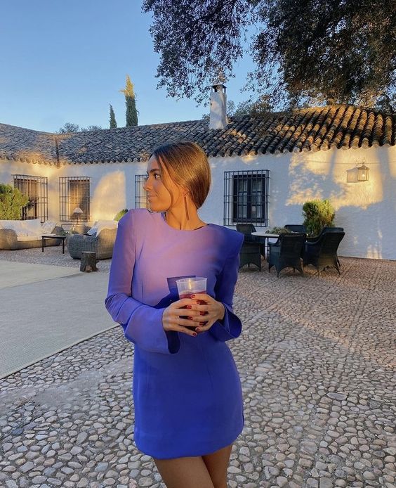 Robe de soirée courte coupe slim violette à la mode nv2085