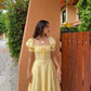 Gelbes elegantes langes Puffärmel-Schlitz-Abschlussballkleid Geburtstagskleid Abendkleid Hochzeitsgastkleid nv1710