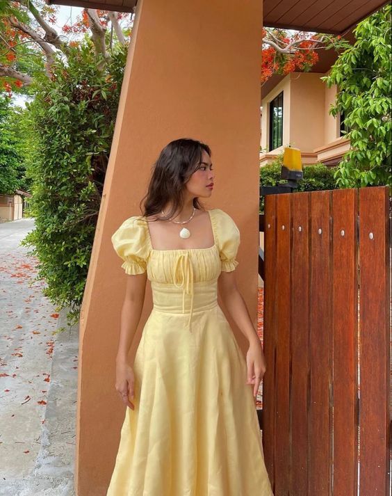 Gelbes elegantes langes Puffärmel-Schlitz-Abschlussballkleid Geburtstagskleid Abendkleid Hochzeitsgastkleid nv1710