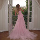 NiceVestidos – Langes, bodenlanges Chiffon-Ballkleid mit rosa Blumenmuster und Schleppe NV5685