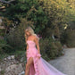 NiceVestidos – Langes, bodenlanges Chiffon-Ballkleid mit rosa Blumenmuster und Schleppe NV5685