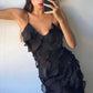 Black Fashion Elegant Ruffle Long Mermaid Slim Tulle Ball Gown Evening Dress Wedding Guest Party Dress nv3212