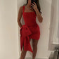 Rotes schlichtes, elegantes Homecoming-Kleid mit Schleife, kurzes Mini-Partykleid, Abendkleid, Geburtstagskleid, NV2398