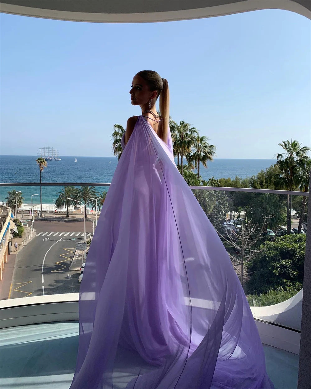 Lilac V-neck simple elegant chiffon long prom dress party dress evening gown nv2330