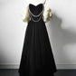 A-line Velvet Tea Maxi Dress Black Long Ball Gown Tea Evening Dress nv2714