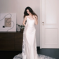 Strapless Cowl Satin Mermaid Bridal Gown with Lace Train  NV7338