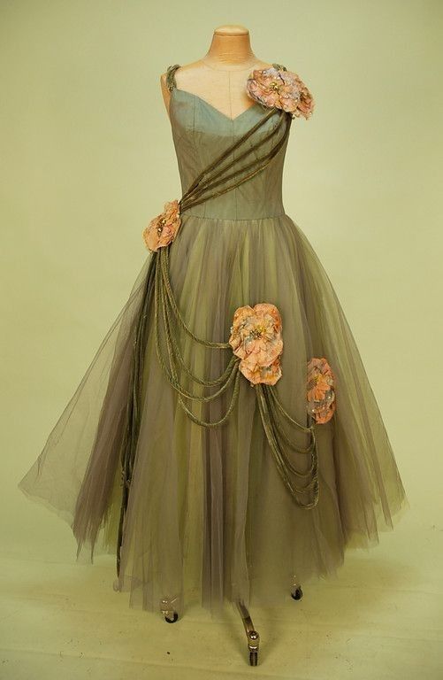 NiceVestidos - Grünes Vintage-Ballkleid mit Blumenmuster, lang, Tüll, nv5565