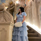 Blue tulle cute elegant layered long cake ball gown evening dress party dress nv2824