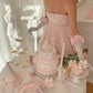 Robe de soirée courte en dentelle rose sans bretelles, robe de fête d'anniversaire nv2861